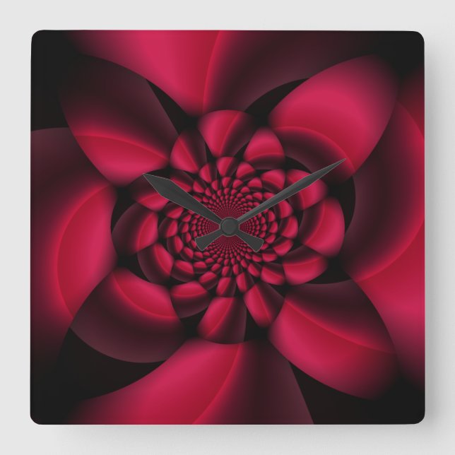 Relógio Quadrado Ruby Red Black Petal (Frente)