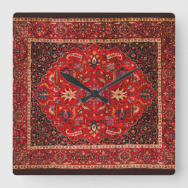 Relógio Quadrado Rug Persa Vermelho de Mashhad