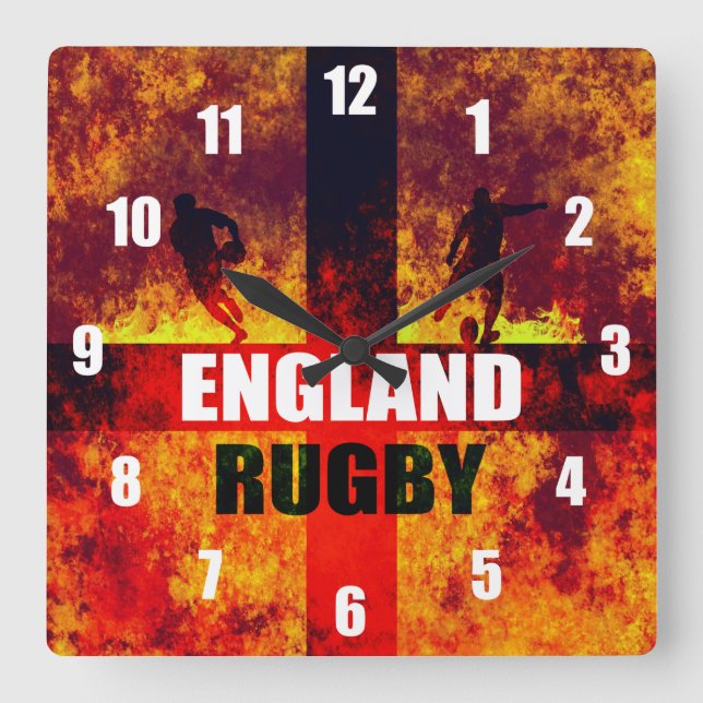 Relógio Quadrado Rugby da Inglaterra (Frente)
