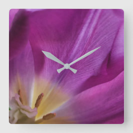 Relógio Quadrado Running on Tulip Time, Square Acrylic Wall Clock