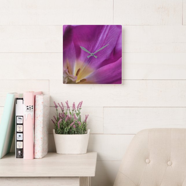 Relógio Quadrado Running on Tulip Time, Square Acrylic Wall Clock (Sala de leitura)