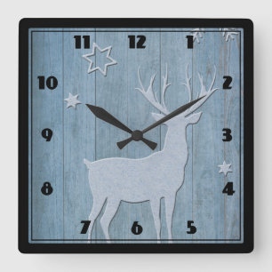 Relógio Quadrado Rustic Blue Wood Reindet — Natal