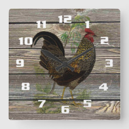 Relógio Quadrado Rustic Country Rooster