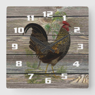 Relógio Quadrado Rustic Country Rooster