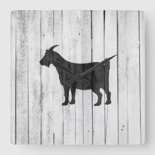 Relógio Quadrado Rustic Farmhouse Goat Wood Panel