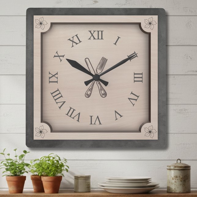 Relógio Quadrado Rustic Farmhouse Kitchen Roman Numeral Wall Clock (A wonderful housewarming gift or a stylish way to complete your Farmhouse Chic aesthetic)