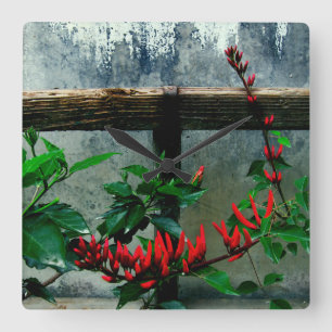 Relógio Quadrado Rustic Garden Floral