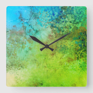 Relógio Quadrado Rustic Industrial Inspirated Art Green Blue Wall