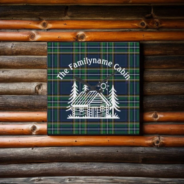 Relógio Quadrado Rustic Log Cabin Tartan (Criador carregado)