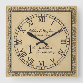 Relógio Quadrado Rustic Paper Olha 1rua Casando Aniversário