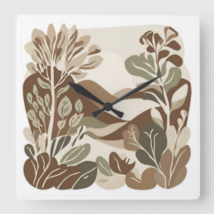Relógio Quadrado Rustic Terracotta Wildflower Boho Eclectic Design