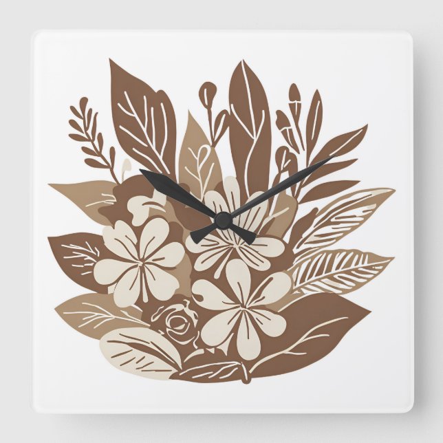 Relógio Quadrado Rustic Terracotta Wildflower Boho Eclectic Design (Frente)
