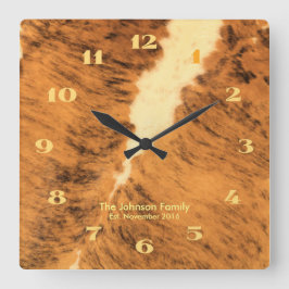 Relógio Quadrado Rustic Texas Longhorn Leather Impressão