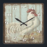 Relógio Quadrado Rustic Vintage Country Rooster Kitchen<br><div class="desc">Vintage Rooster no relógio da Cozinha dos Conselhos de Madeira Antigos.</div>