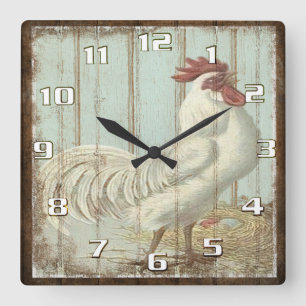 Relógio Quadrado Rustic Vintage Country Rooster Kitchen