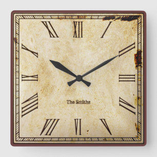Relógio Quadrado Rustic Vintage Roman Numerold Aged SQ Face