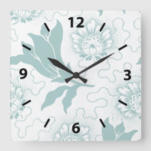 Relógio Quadrado Rustic Vintage Teal White Farmhouse Style Floral