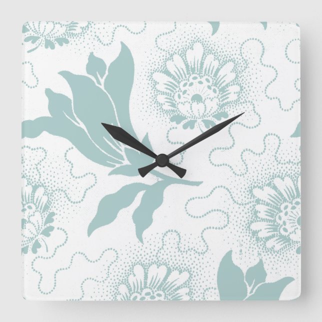 Relógio Quadrado Rustic Vintage Teal White Farmhouse Style Floral (Frente)