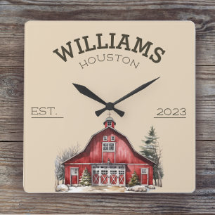 Relógio Quadrado Rustic Winter Farmhouse Custom