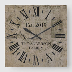 Relógio Quadrado Rústico Vintage Desgastado New York Times  Parede 