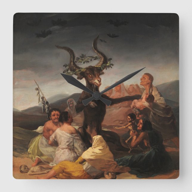 Relógio Quadrado Sabá de bruxas por Francisco de Goya (Frente)