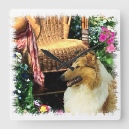 Relógio Quadrado Sable Rough Collie Art