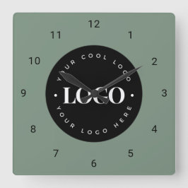 Relógio Quadrado Sage Green Custom Logo Business Company Office
