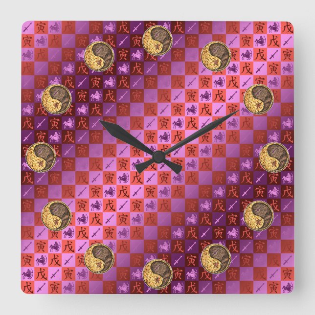 Relógio Quadrado Sagittarius & Earth Tiger (Frente)