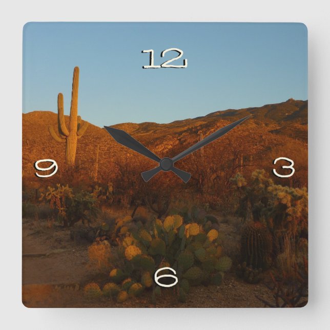 Relógio Quadrado Saguaro Sunset I Arizona Desert Landscape (Frente)