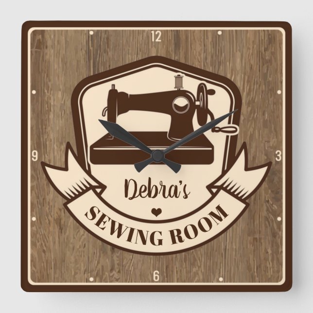 Relógio Quadrado Sala de costura personalizada de Seamstress visual (Frente)