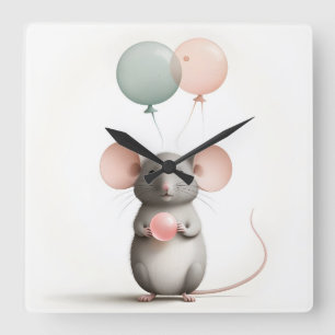 Relógio Quadrado Sala de Crianças do Balão de Mouse Minimalista Boh