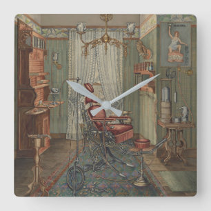 Relógio Quadrado Sala de Operação Dental Vintage Gouache
