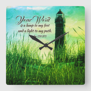 Relógio Quadrado Salm 119:105 Sua palavra é uma lâmpada nos meus pé