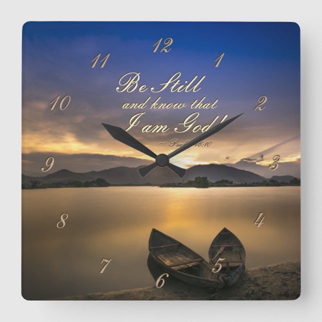 Relógio Quadrado Salm 46:10 Fique quieto e saiba que eu sou Bíblia  (Frente)