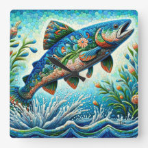 Salmão Jumping Mosaico Floral Azul Pêssego Verde