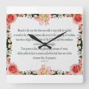 Relógio Quadrado Salmo 1, óleo de lírio Floral, sem caminhar na W