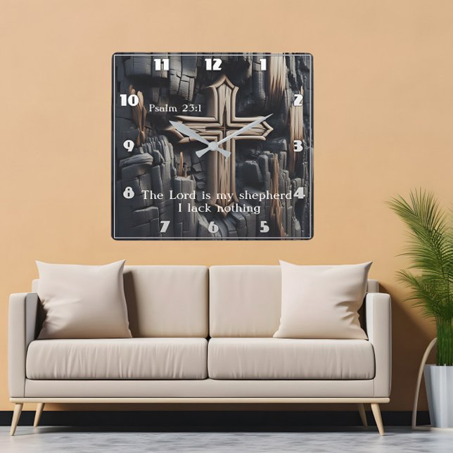 Relógio Quadrado Salmo De Madeira Esculpida 23:1 (Criador carregado)