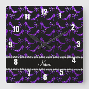 Relógio Quadrado Saltos altos roxos personalizados do brilho do
