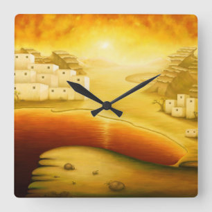 Relógio Quadrado "Salvação" - Médio Oriente, Pintura Sunset Orient