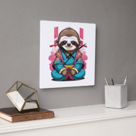 Relógio Quadrado Samurai Sloth Halloween Quirky Ninja Warrior Decor