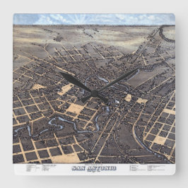 Relógio Quadrado San Antonio, Texas, Mapa da Cidade Aérea Antiquada