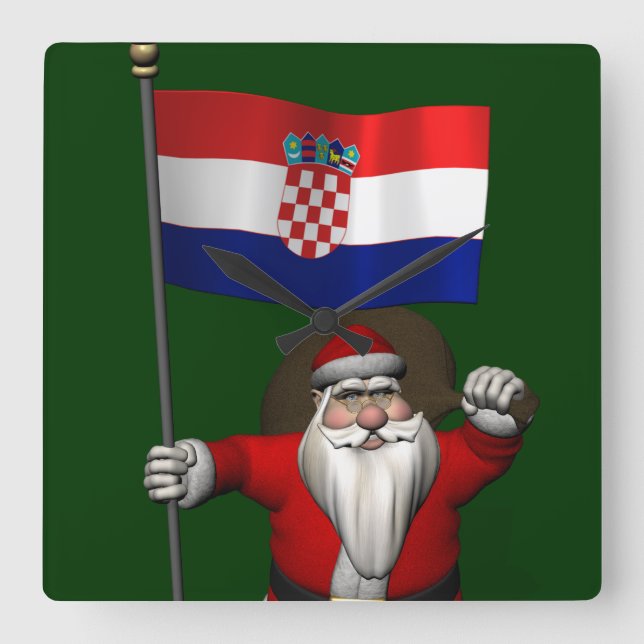 Relógio Quadrado Santa Claus Visitando a Croácia (Frente)