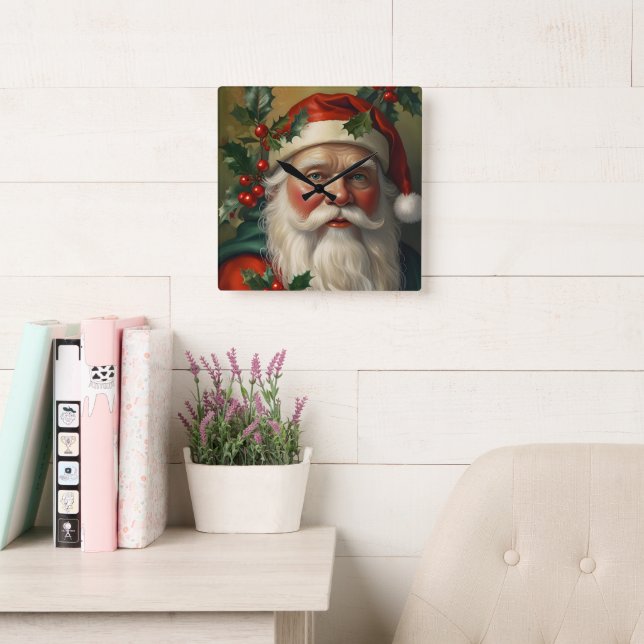 Relógio Quadrado Santa With Mistletoe (Sala de leitura)