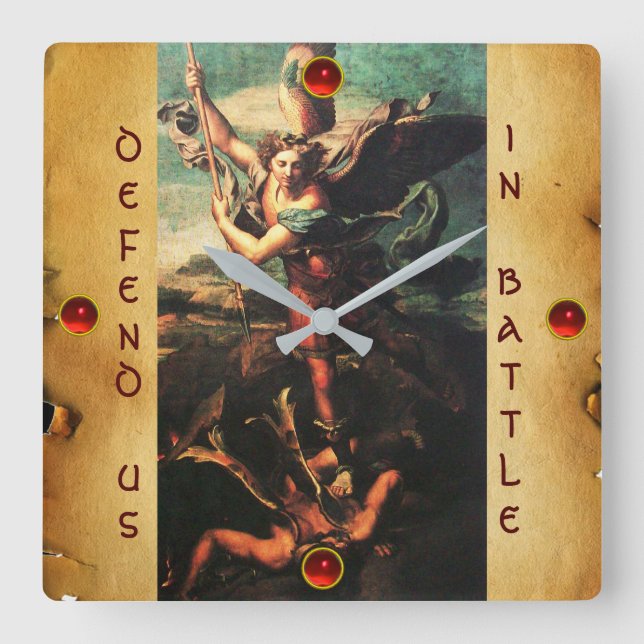 RELÓGIO QUADRADO SANTO MICHAEL VANGUISHING SATÃ (Frente)