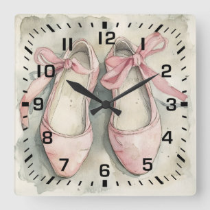 Relógio Quadrado Sapatilhas de ballet rosa pastel vintage
