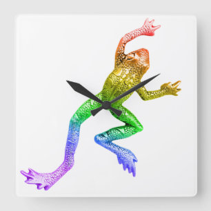 Relógio Quadrado Sapo colorido arco-íris de SlipperyJoe renderizado