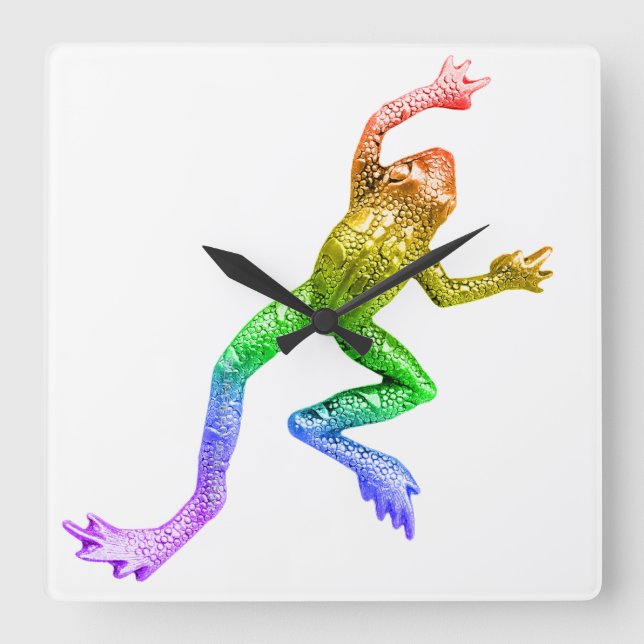 Relógio Quadrado Sapo colorido arco-íris de SlipperyJoe renderizado (Frente)