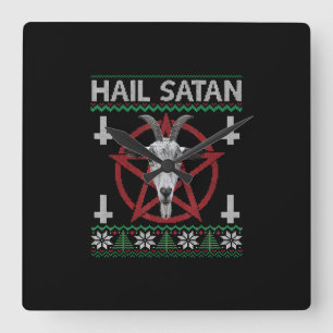 Relógio Quadrado Satã de granizo Cabeça Pentagram Funny Satanás 
