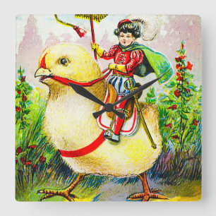 Relógio Quadrado Saudações à Páscoa Whimsical: Cavaleiro sobre o Pi