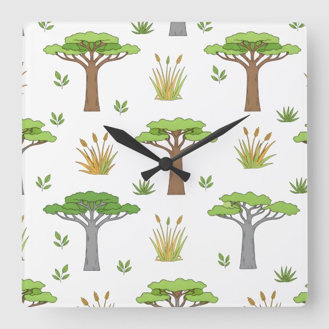 Relógio Quadrado Sauvanna Arbres et Poussins Africains (Frente)